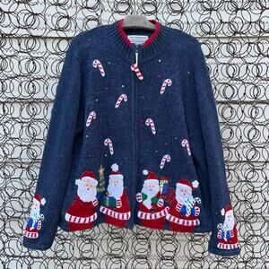 Vintage Y2K Tiara International Jolly Santa Cardigan Sweater Christmas Winter XL